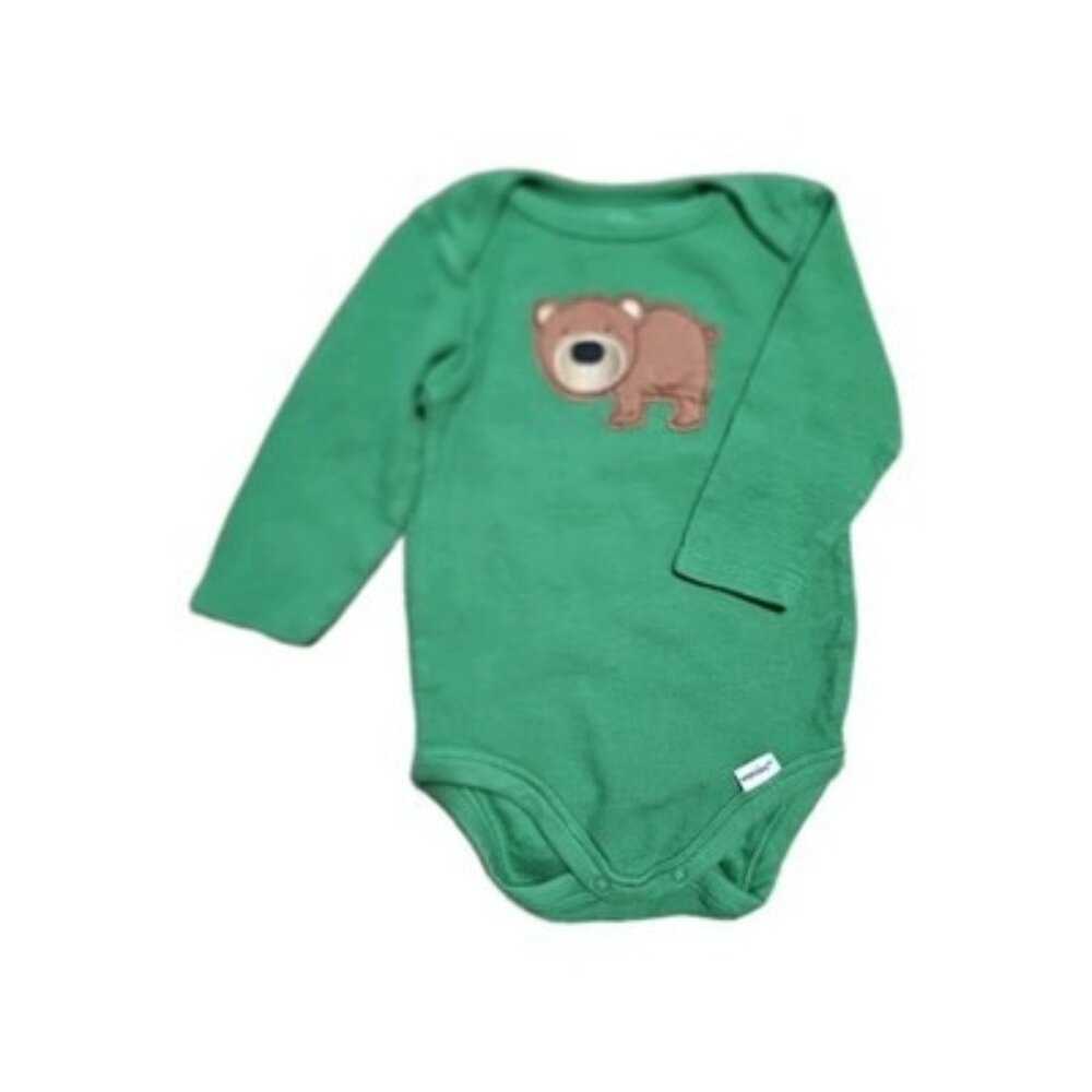 Gerber Bear Onesie 6 9 Months Soft Ribbed Cotton Forest Green Baby Bodysuit